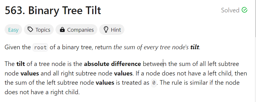 LeetCode 563 Binary Tree Tilt