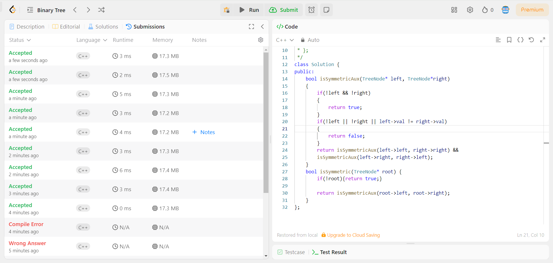 Leetcode 101 Symmetric tree